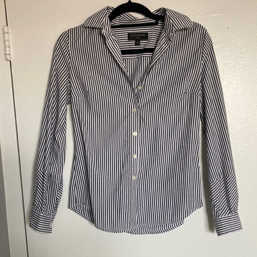 Blue and White Striped Button-Up Shirt